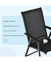 Sugift Set of 2 Outdoor Patio Folding Chair with Ergonomic Armrests-Black