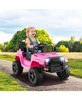 Sugift 12V Kids Ride On Truck with Remote Control and Headlights-Pink