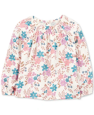 Carter's Toddler Girls Cotton Floral-Print Woven Long-Sleeve Fashion Top