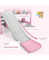 Sugift 3 in 1 Toddler Climber and Swing Set Slide Playset-Pink