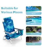 Sugift 2 Packs 5-Position Outdoor Folding Backpack Beach Table Chair Reclining Chair Set-Navy