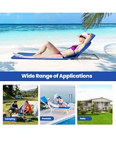 Sugift 3 Pieces Beach Lounge Chair Mat Set 2 Adjustable Lounge Chairs with Table Stripe-Blue