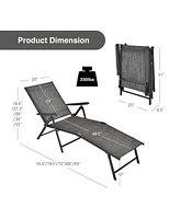 Sugift 2 Pieces Foldable Chaise Lounge Chair with 2-Position Footrest-Gray