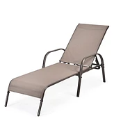 Sugift 2 Pcs Outdoor Patio Lounge Chair Chaise Fabric with Adjustable Reclining Armrest-Brown