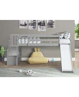 Slickblue Loft Bed with Staircase, Storage & Slide Fun, Functional Design for Kids' Bedrooms