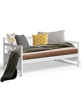 Sugift Twin Size Wooden Slats Daybed Bed with Rails-White