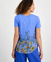 Jm Collection Petite Mirella Cascade Floral Print Top, Exclusively at Macy's