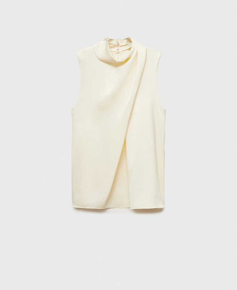 Mango Women's Turtleneck Draped Satin Blouse