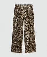 Mango Women's Leo High-Rise Straight-Fit Leopard-Print Jeans