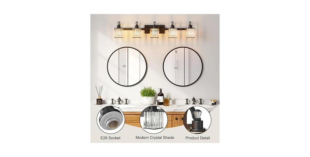 gaomon Bathroom Vanity Light Fixtures Modern Crystal Vanity Light Fixtures Over Mirror,5 Light Modern Crystal Wall Lighting