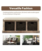 Slickblue Storage Bench with 3 Removable Classic Rattan Baskets Stylish and Functional Organization