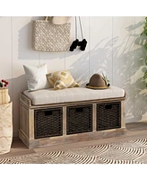 Slickblue Storage Bench with 3 Removable Classic Rattan Baskets Stylish and Functional Organization