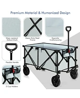 Outdoor Folding Wagon Cart with Adjustable Handle and Universal Wheels-Gray