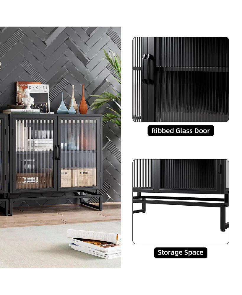 gaomon Storage Cabinets with 2 Glass Doors, Sideboard Cabinet with Adjustable Shelves