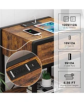 gaomon Nightstand Set of 2 with Charging Station, Retro Side Table with 1 Drawer, Open Storage Shelf