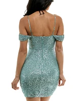 Emerald Sundae Juniors' Sequin Embellished Sweetheart Sleeveless Bodycon Dress