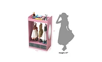 Slickblue Kids Open Hanging Armoire Closet with Mirror, Costume Organizer Rack, Pink