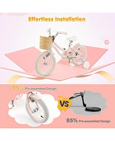 Hongge 14-Inch Kids Bike with Training Wheels and Adjustable Handlebar Seat-Pink
