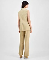 Anne Klein Womens Peak Lapel Long Vest Patch Pocket Trousers