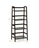 Sugift 4-Tier Bamboo Plant Rack with Guardrails Stable and Space-Saving-Brown