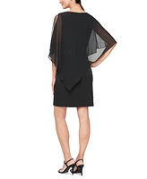 Sl Fashions Women's Chiffon-Cape-Sleeve Sheath Dress