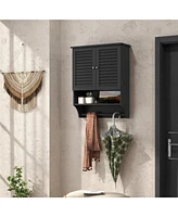 Sugift 2-Doors Bathroom Wall-Mounted Medicine Cabinet with Towel Bar-Black