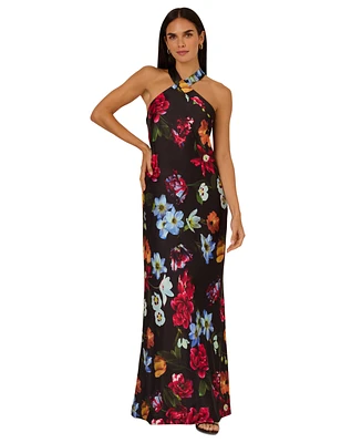 Adrianna by Papell Women's Floral Print Sleeveless Halter Gown