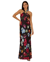 Adrianna by Papell Women's Floral Print Sleeveless Halter Gown