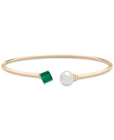 Audrey by Aurate Cultured Freshwater Pearl (7mm) & Rhodolite (5/8 ct. t.w.) Wire Cuff Bangle Bracelet Gold Vermeil, (Also Lab-Grown Emerald, Lab