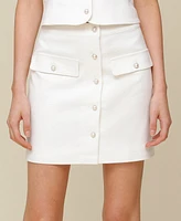 Avec Les Filles Women's Button Front Mini Skirt
