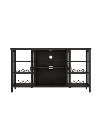 Slickblue Industrial Wine Bar Cabinet – Versatile Liquor Storage Sideboard with Wine Racks & Stemware Holder