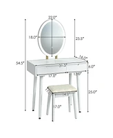 Sugift Touch Screen Vanity Makeup Table Stool Set with Lighted Mirror