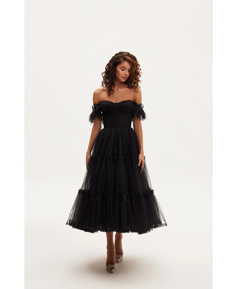 Milla Women's Ruffled Tulle Midi Dress