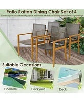 Sugift Set of 4 Outdoor Rattan Chair with Sturdy Acacia Wood Frame-Set of 4