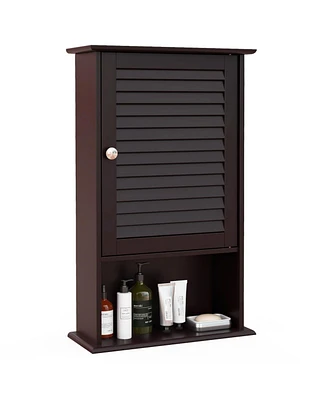 Sugift Bathroom Wall Mount Storage Cabinet Single Door with Height Adjustable Shelf-Rustic Brown