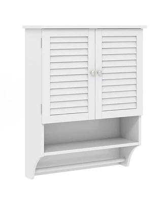 Sugift 2-Doors Bathroom Wall-Mounted Medicine Cabinet with Towel Bar-White