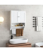 Sugift 2-Doors Bathroom Wall-Mounted Medicine Cabinet with Towel Bar-White