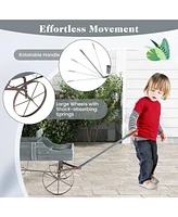 Sugift Wooden Wagon Plant Bed with Metal Wheels for Garden Yard Patio-Gray