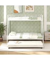 Sugift Twin Over Full Bunk Bed Frame with Trundle for Guest Room-White