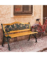 Sugift Garden Bench Chair Outdoor Wooden Loveseat with Iron Armrest