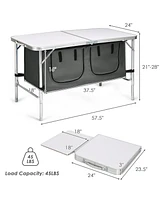 Sugift Height Adjustable Folding Camping Table-Gray