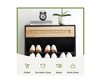 gaomon Natural Rattan Shoe Cabinet with 2 Flip Door and 1 Drawer, Freestanding Shoe Storage Organizer