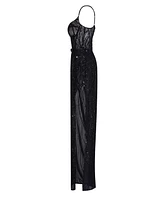 Milla Women's Astonishing Sequined Maxi Gown On Spaghetti Straps