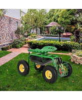 Sugift Green Garden Cart Rolling Work Seat With Heavy Duty Tool Tray Gardening Planting-Green