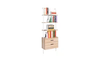 Slickblue Industrial Bookshelf with Wood Drawers & Matte Steel Frame Stylish Storage for Modern Spaces