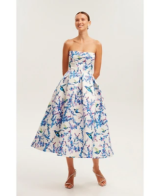 Milla Women's Strapless Midi Dress With A Flower Print