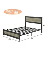 gaomon Full/Queen/King Size Bed Frame With Headboard, Industrial Platform Bed Frame With Charging Station, No Box Spring Required, Easy To Assemble