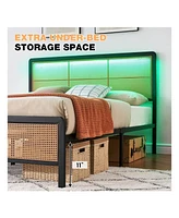 gaomon Rattan Bed Frame With Headboard And Footboard, Heavy Duty Metal Platform Storage, Easy Assembly, No Box Spring Needed