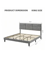 gaomon Full/Queen/King Bed Frame Upholstered Platform, Bed Frame With Square Velvet Headboard, Wooden Slats Support, Non-Slip And Noise-Free