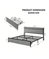 gaomon Full/Queen/King Size Bed Frame With 2 Drawers And Shelf Headboard, Charging Station With Usb Port & Outlets